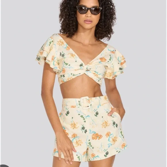 SOLID & STRIPED Floral Ruffle Crop Top - Picture 2 of 5